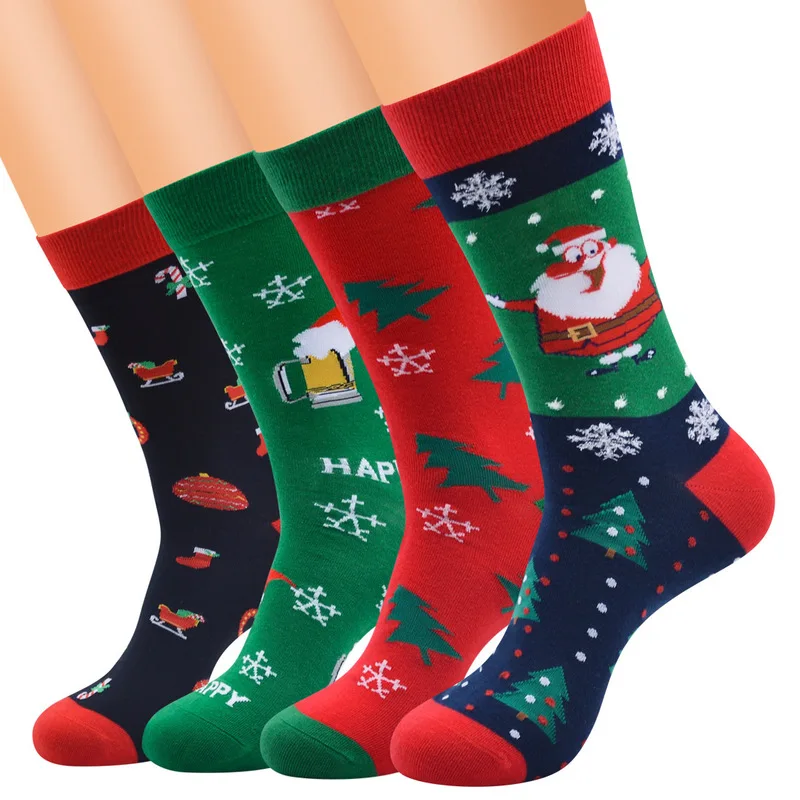 

High Quality Cotton Christmas Santa Tree Gift Cartoon Jacquard Christmas Crew Socks Adults