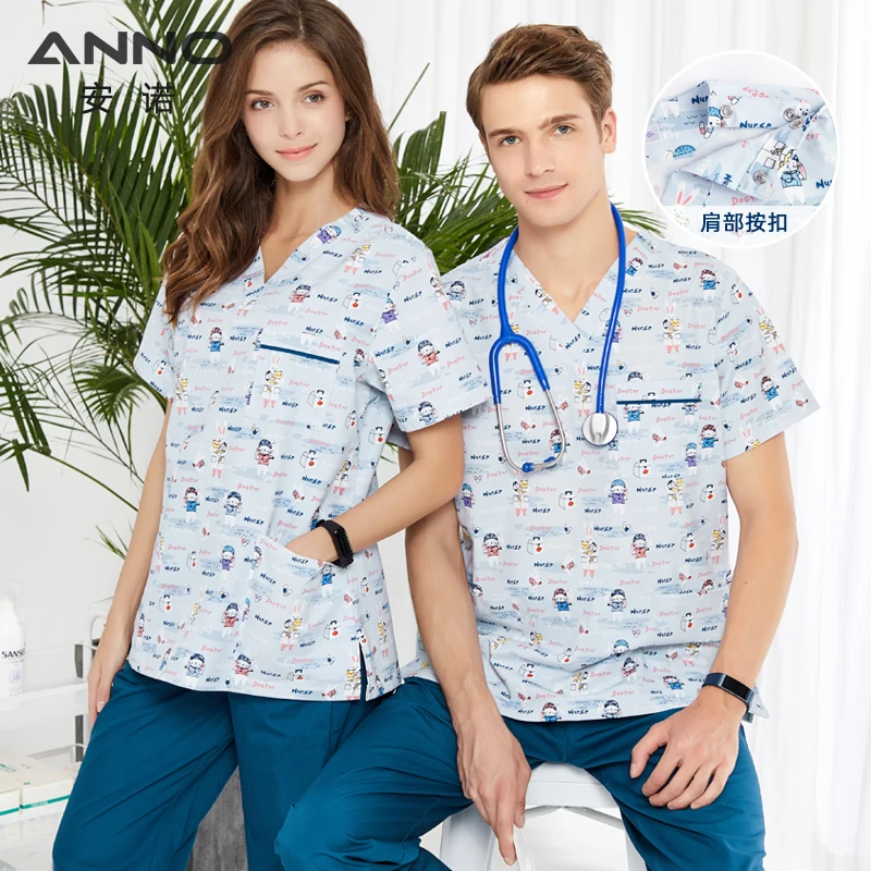 

2020 new beautiful nursing uniform color scrubs gown surgical nurse uniform hospital medical scrubs uniform, Multi color printing