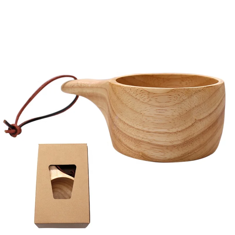

300ml Straight Handle Nordic Style Finland Lightweight Drinking Camp Wooden Cup