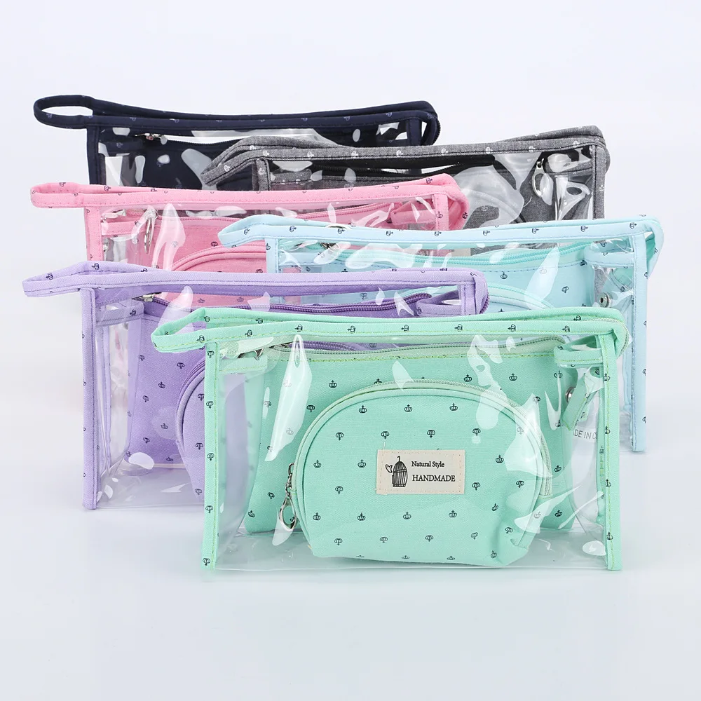 

3 in 1 PVC Makeup Bag Small Black Makeup Bag Travel Women Clear PVC Cosmetic Bag