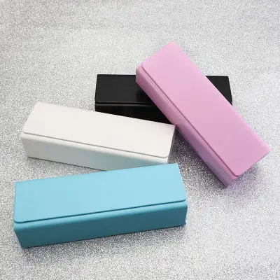 

2020 Folding Soft Sun Glasses packaging Box Pu leather Square sunglasses case with Custom logo, Blue, pink, browm, gray