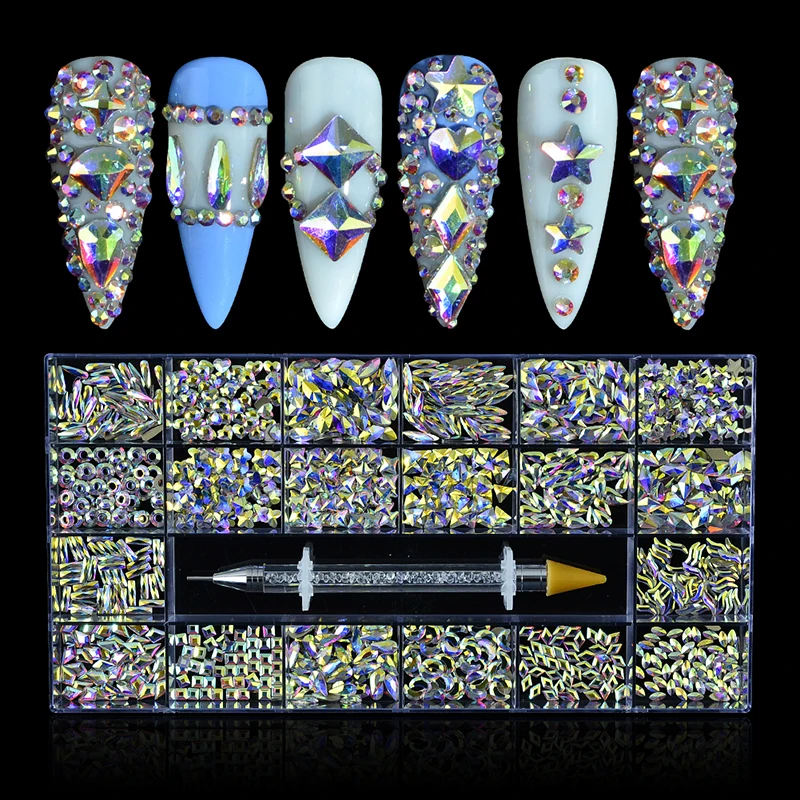 

Box AB Rhinestones Glass Crystal Mixed Shape For Nails Art Accessory