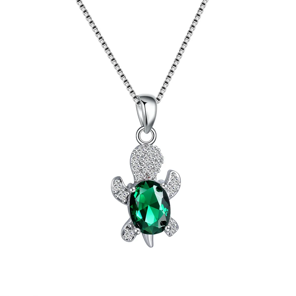 

Charming Purple Oval Stone Cute Turtle Pendants Necklaces For Women Wedding Jewelry Rainbow Crystal Silver Color Chain Necklace, Colorful