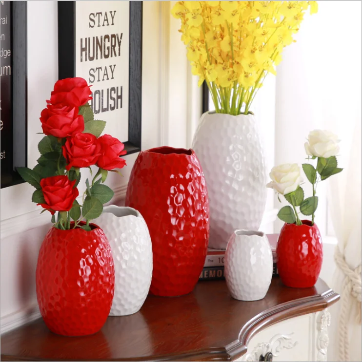

modern decorative big ceramic flower vase, White red