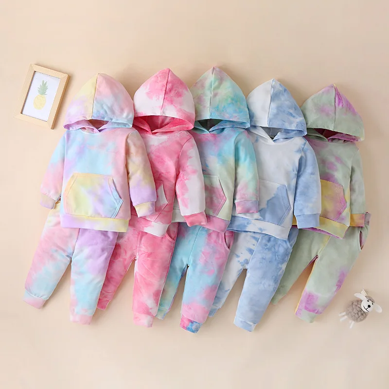

New Spring Children's Sweater Tie Dye Unisex Kids Girls Hoodie Sweater Two-piece Clothing Set