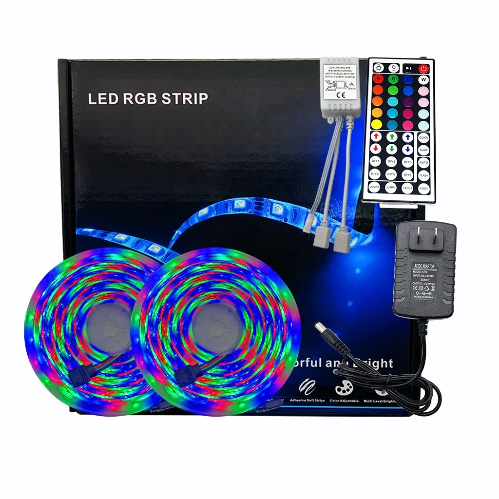 10M 2835 SMD RGB 600 lamp Waterproof  LED Lights Strip 44Key IR Remote Controller Adapter New Complete kit set
