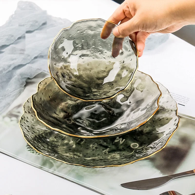 

Cherry Blossoms Shape Sample Home Fruit Plate Decorative Ice Cream Fruit Salad Glass Bowl Plate, Transparent