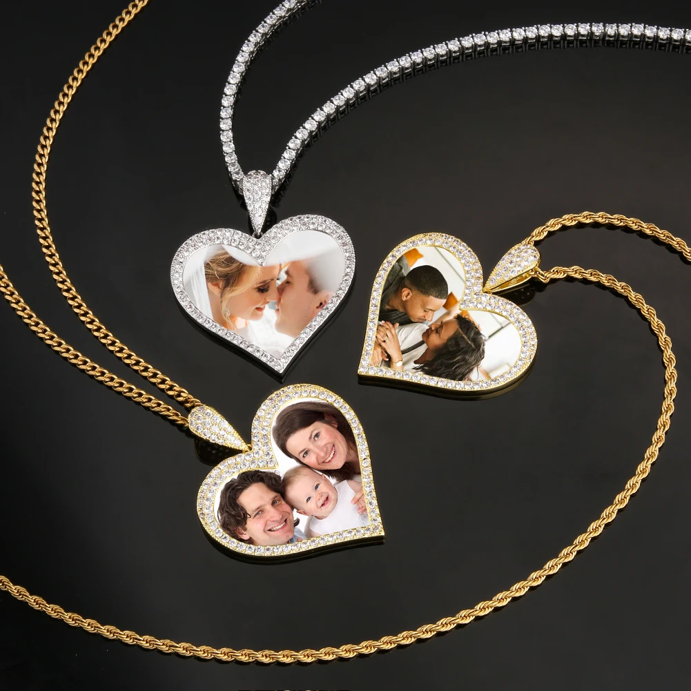 

KRKC Gold Plated Photo Engraved Sublimation Blank Necklace Jewelry Pendant Neck Chain Crystal Heart Photo Sublimation Necklace