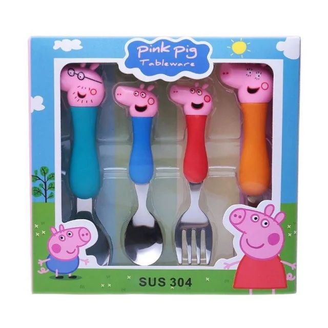 

Baby 304 tableware set cartoon pig spoon children learn to eat spoon fork learning chopsticks