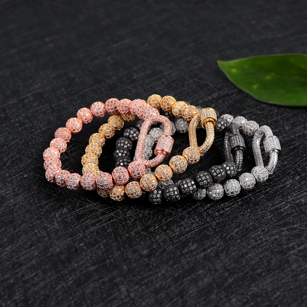 

New Arrival Full Crystal CZ Copper Beads Screw Thread Buckle Bracelet Mirco Pave Cubic Zircon Oval Shape Screw Clasp Bracelet