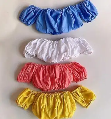 

Girls' Tops Beach Puff Sleeve One-Neck Lined Elastic Lolita Crop Top