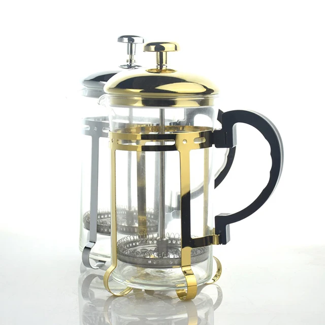 

350ml / 600ml high heat resistant glass high quality stainless steel tea maker coffee press pot, Gold and silver