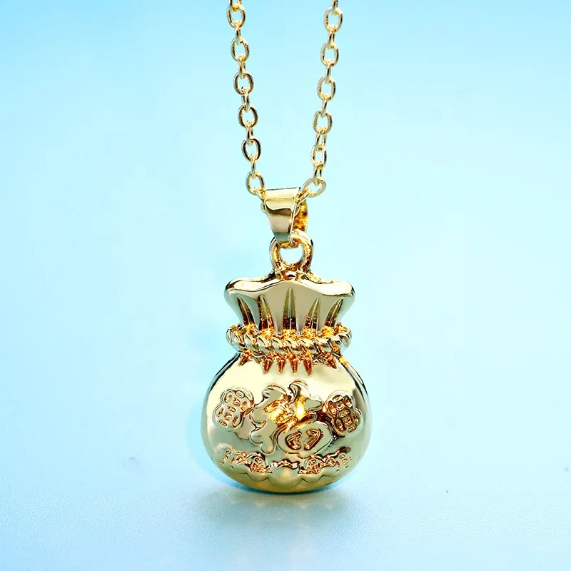 

QIANZUYIN Customized Fashion Personality Jewelry Alloy Lucky Bag Design Treasure Bag Pendant Necklace, Picture