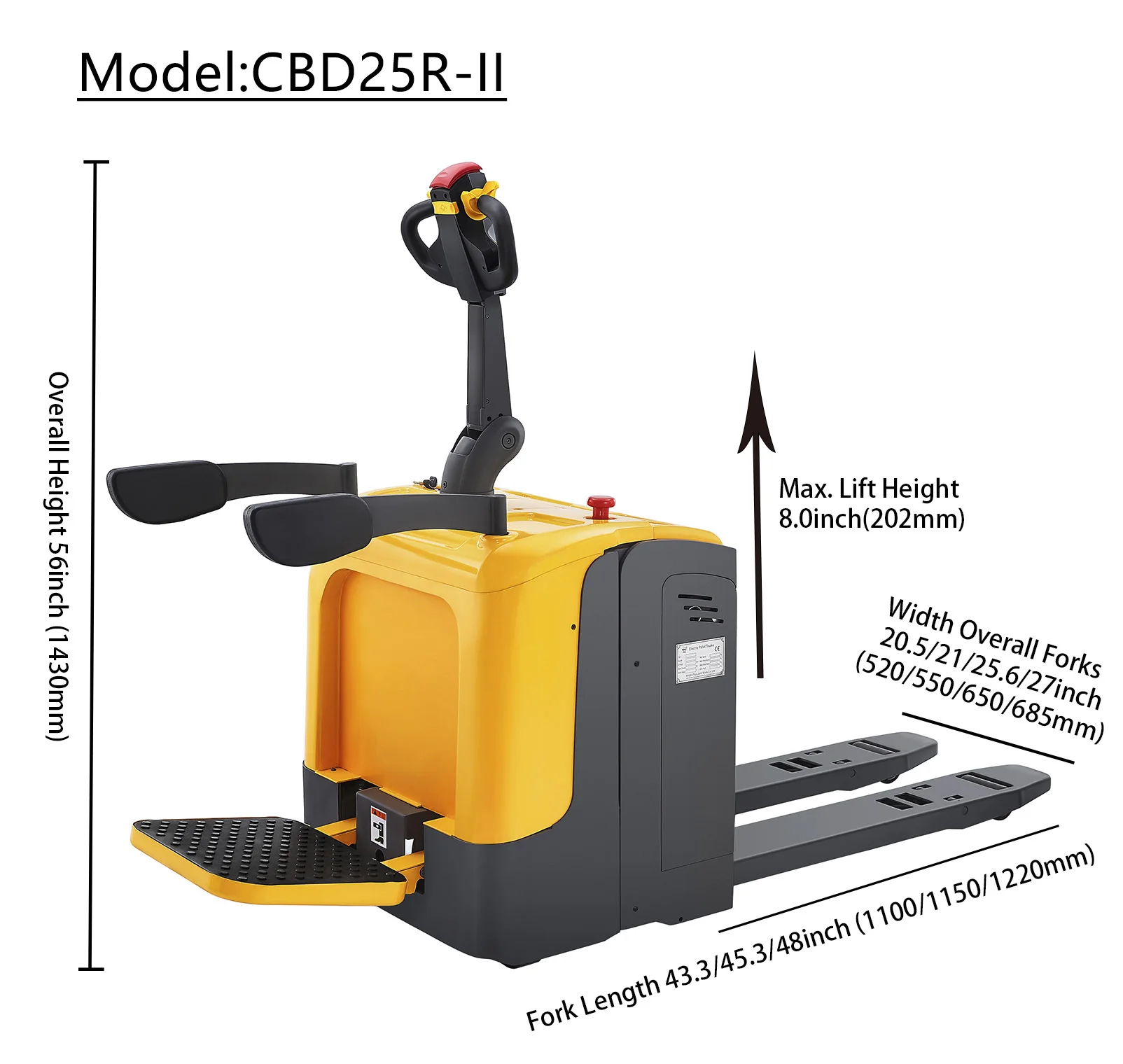 Xilin Hydraulic Pallet Truck 2500kg 2.5ton Capacity Electric Rider