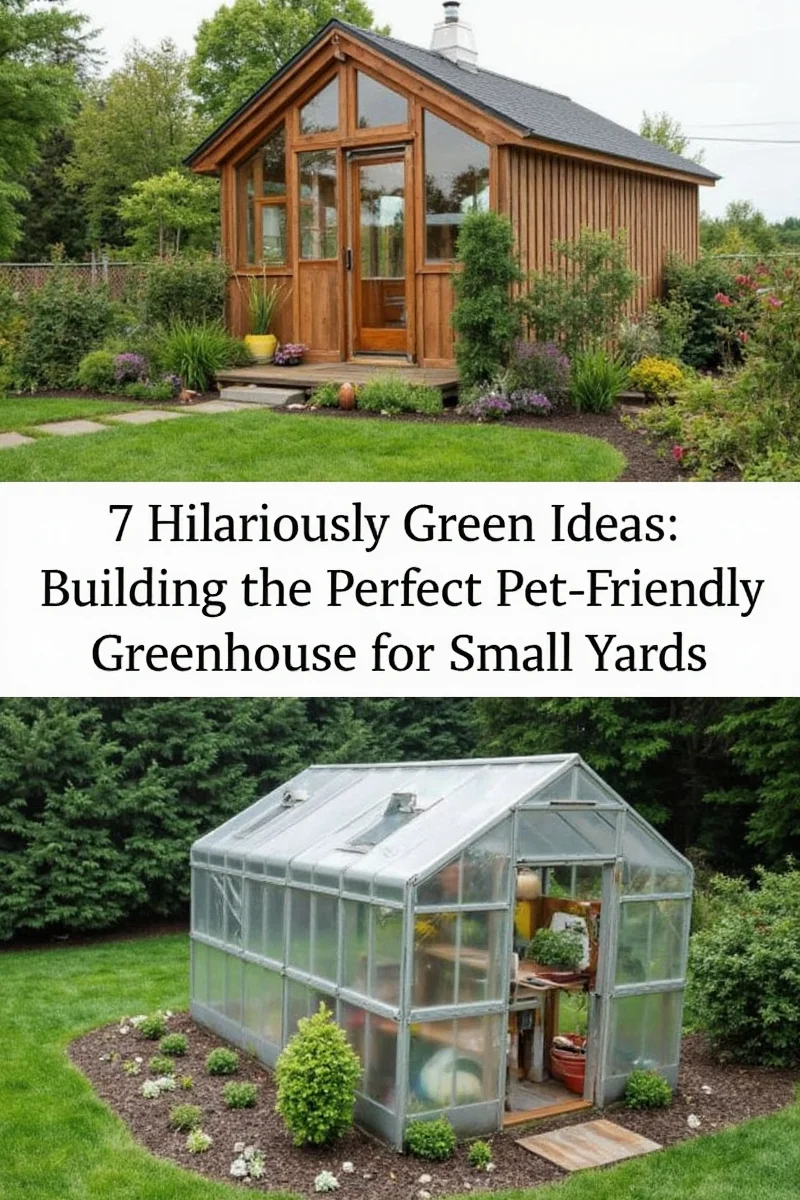 Wooden greenhouse with ventilation windows and a dog bed inside