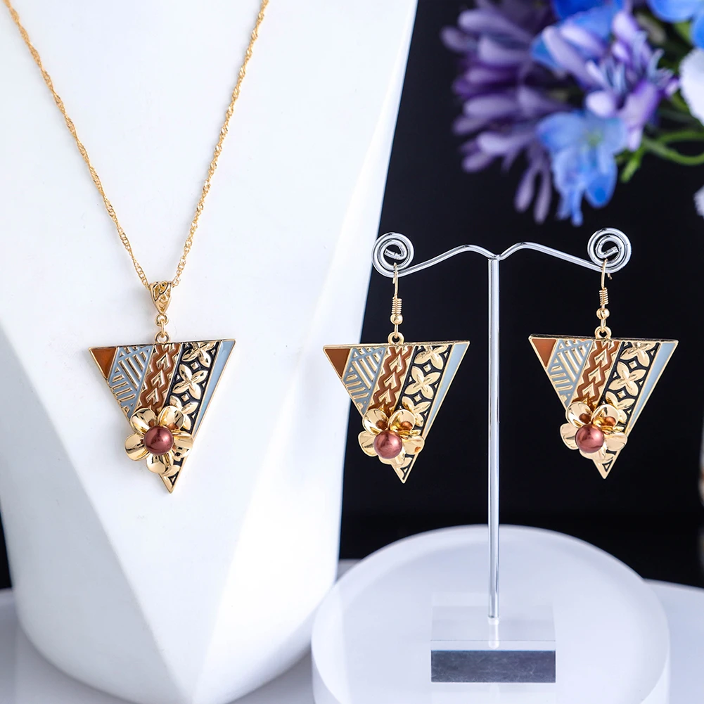 

Cring CoCo Bijoux luxury Enamel Polynesian Tribe Pearl Sets 14k Gold Plated Set Samoan Earrings Hawaiian jewelry wholesale, Picture shows
