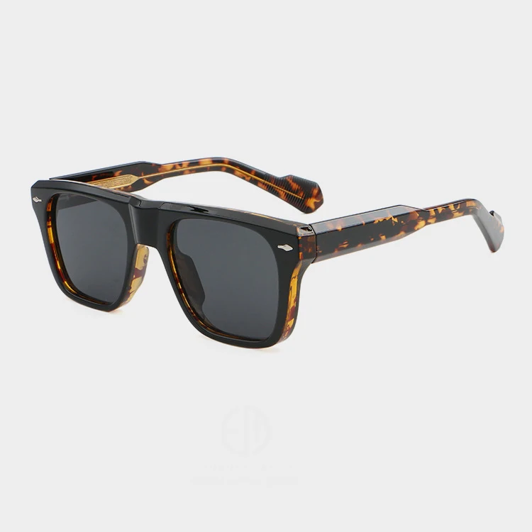 

9812 Thick 2024 Luxury New Fashion Retro Custom Logo Sunglasses Men Square Leopard Print Rivet Unisex Sunglasses