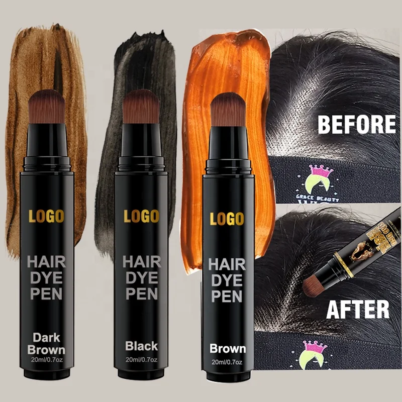 

Hot Selling Private Label Semi-permanent Touch Up Root Concealer Cover over bleached knots wigs dye pen Black Hair Dye Brush Pen, Black, dark brown, brown