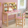 Solid Wooden Kids Study Table With Shelf and Chair Set For Children Furniture Set