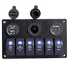 6 gang waterproof rocker switch panel with dual USB power socket and voltmeter