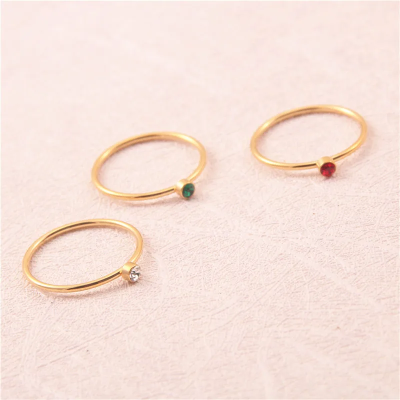 

Minimalist Jewelry 1mm Thin Ring 18K Gold Plated Stainless Steel Ring With AAA Zircon Stone