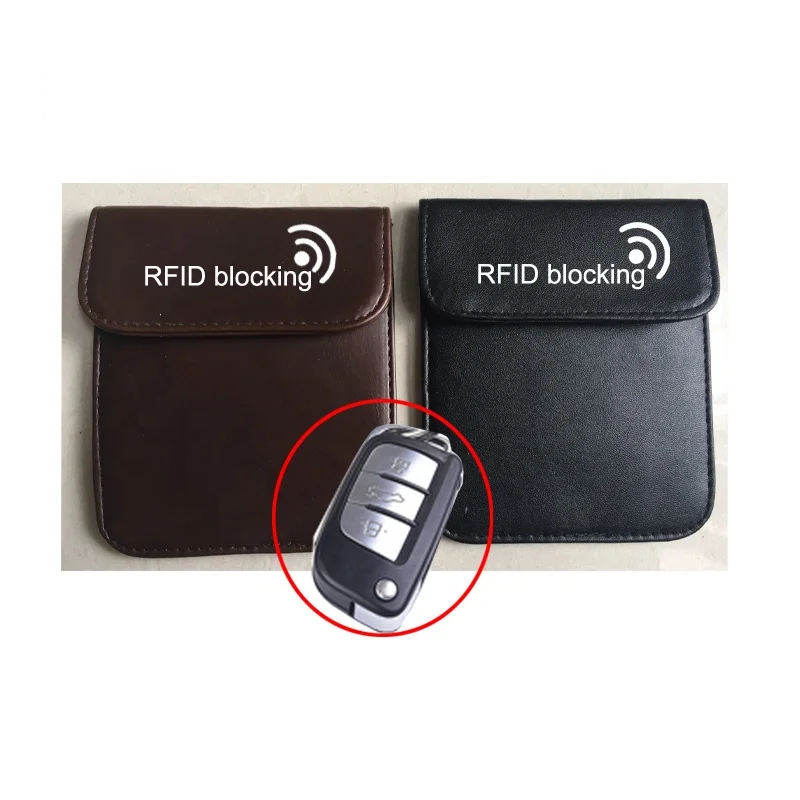 
custom PU leather key fobs RFID blocking mini faraday key bag 