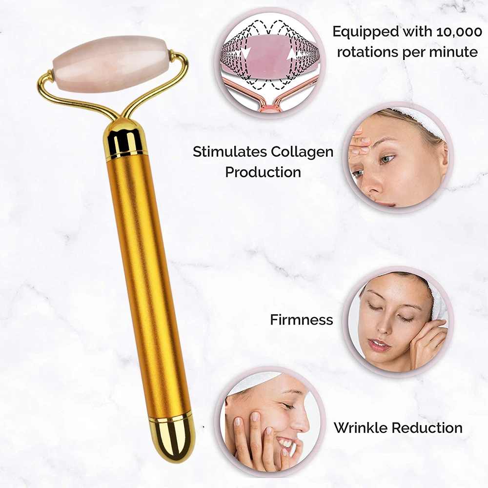 100 Natural Rose Quartz Electric Jade Roller Facial Massager For Face
