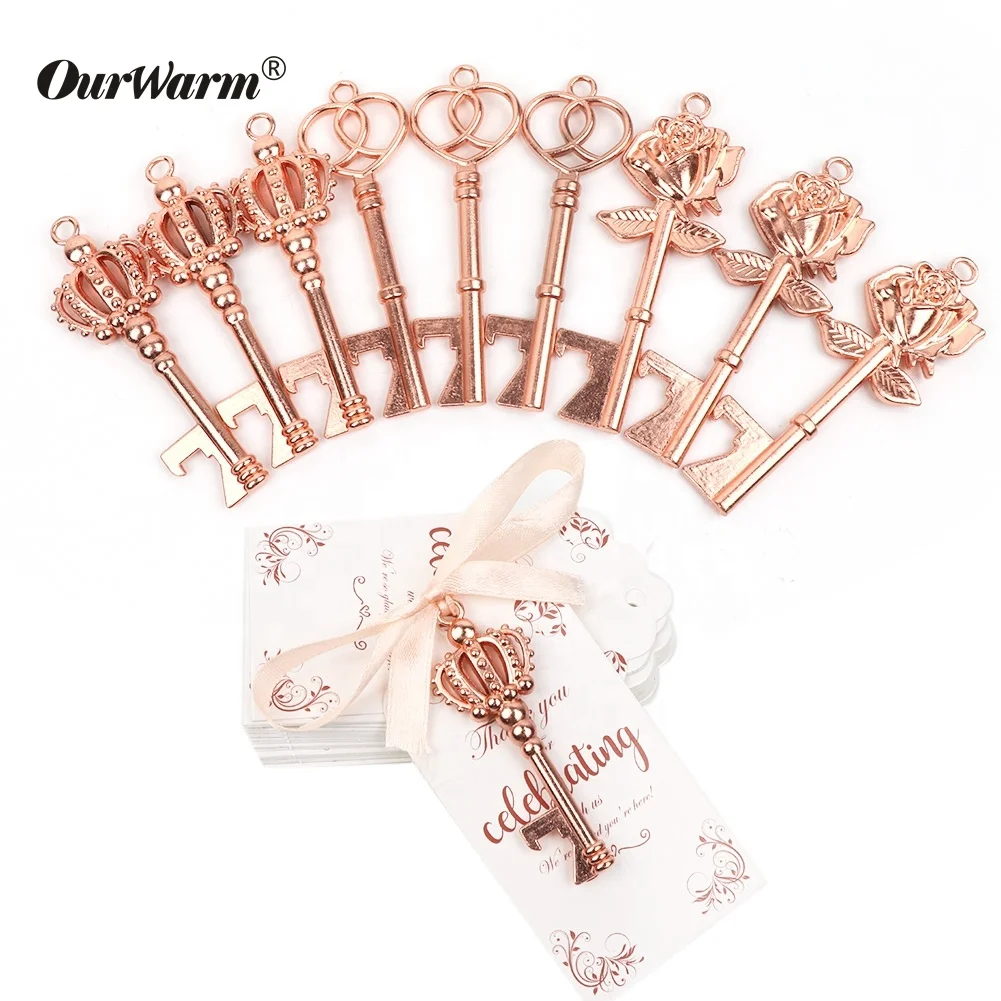 

OurWarm 10Pcs Antique Bronze Metal Skeleton Key Shape Bottle Opener Rustic Wedding Souvenir Gift Party Favor Supplies, Rose gold