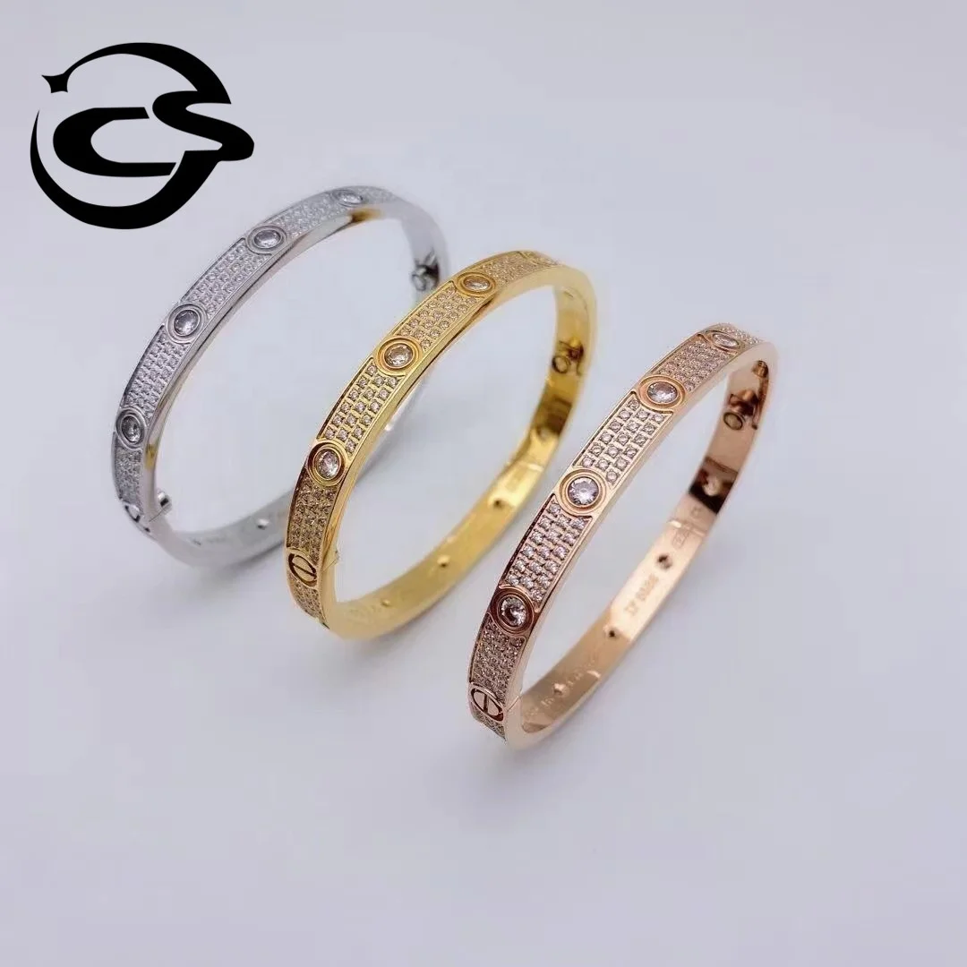 

High-end Fashion Men's Women's Superior Quality Rose Gold 18K Gold Couple Bangle Luxury Brand Diamond Bracelet