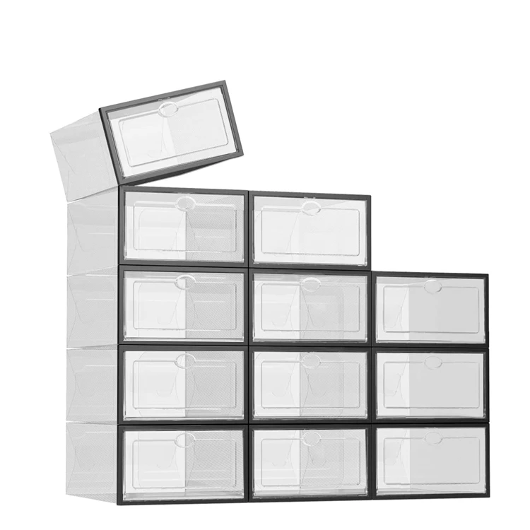 

Shoes Containers Box Plastic Storage Transparent C Pull Out Stackable Shoe Box For Nike, Clear/black