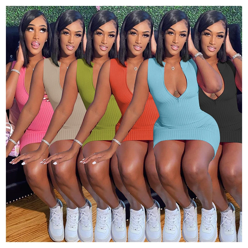 

Fitness Mini Dress Stretch Bodycon Zipper Dress for Women Tights Workout club dresses, Customized color/as show