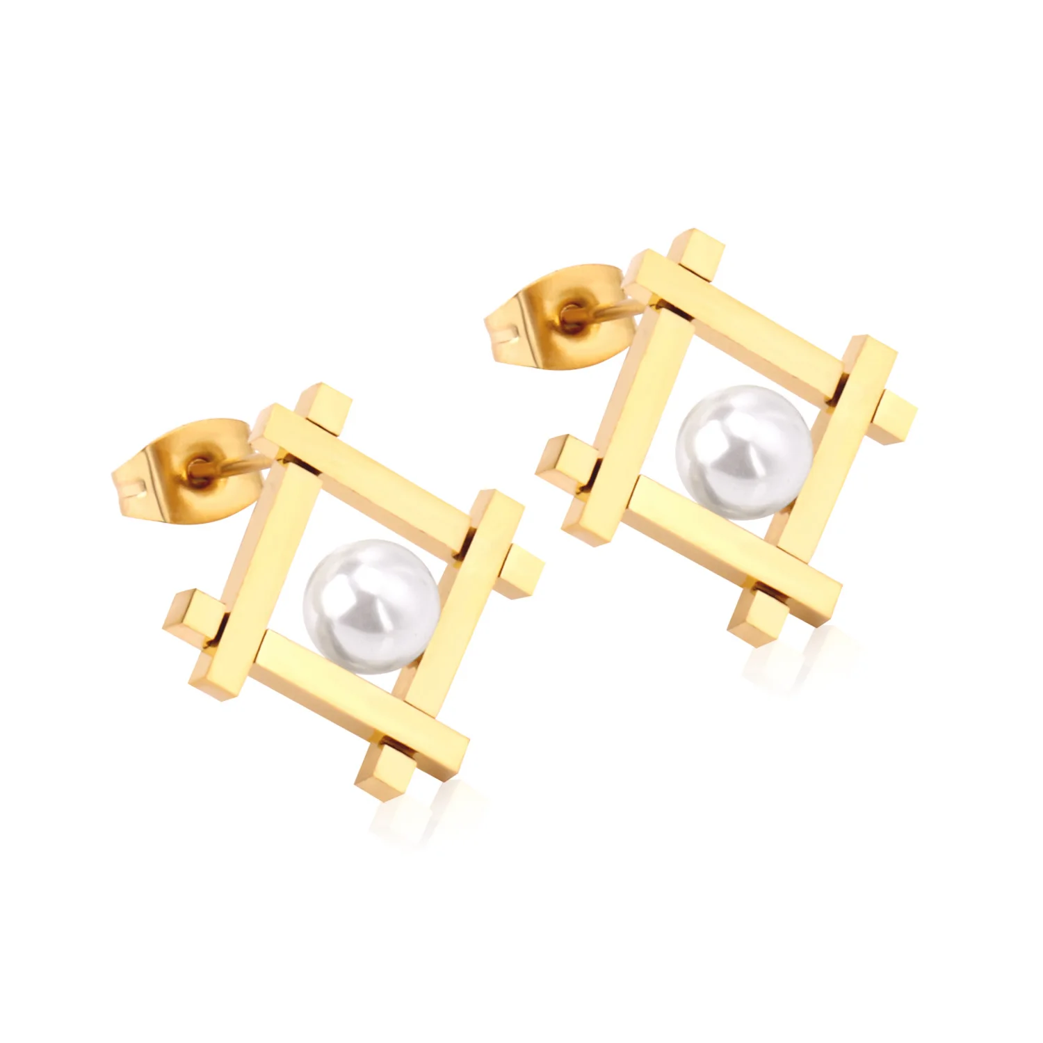 

Elegant High Quality Freshwater Pearl Square Earrings Stainless Steel Wedding Party Nice Design Cheap Fashion Jewelry For Women, Colorful