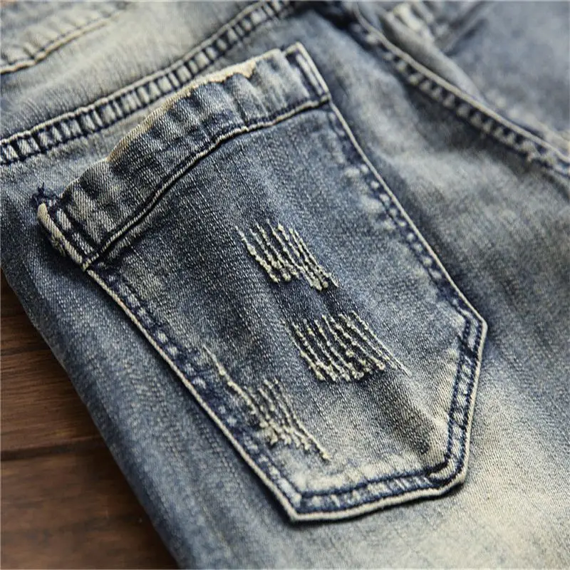 

Retro Pants Men's Stitching Korean Hole European Station Digital Nightclub Jeans, Customized color