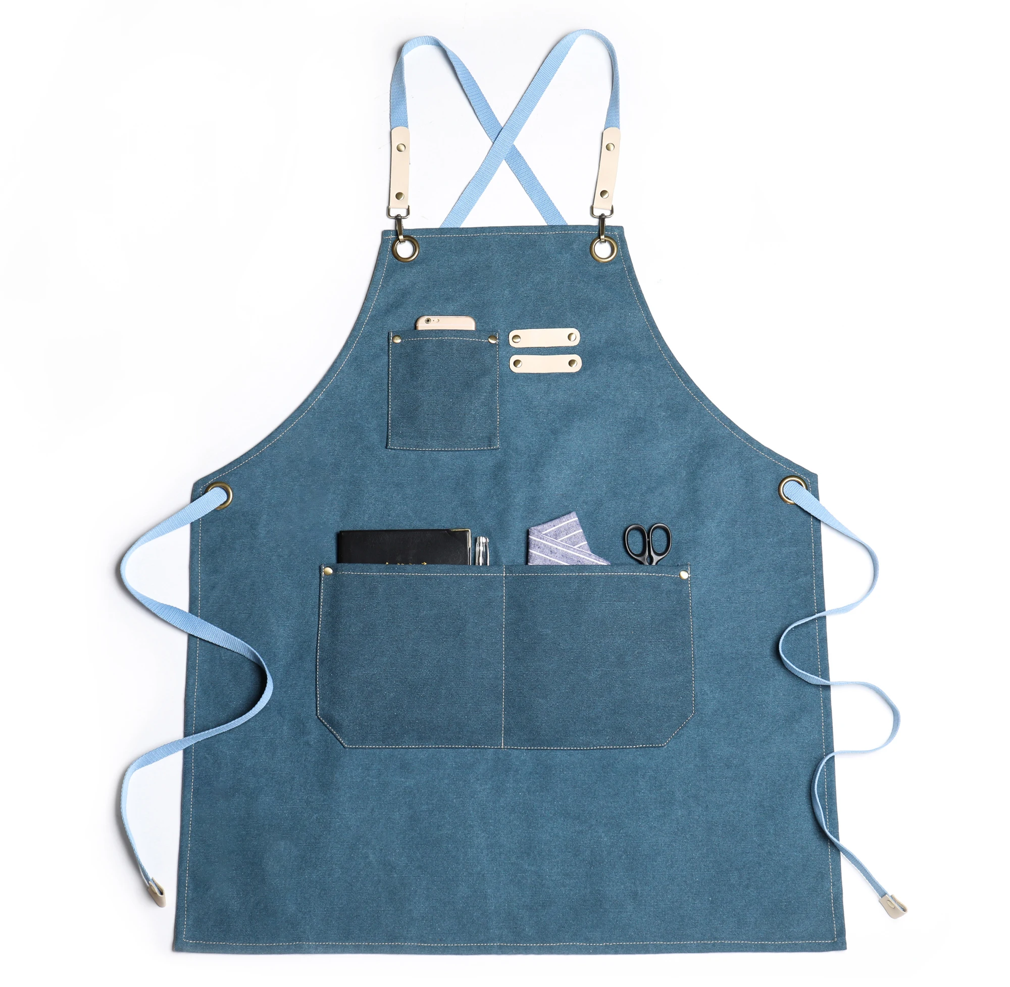 Wholesale Washed Canvas Apron Custom Print Long Bib Apron Kitchen For