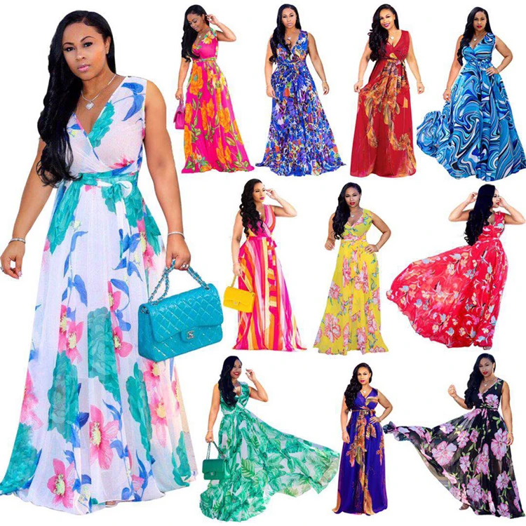 

Top selling Sleeveless Dress Flower Dress Plus Size Women Summer Dress, Shown