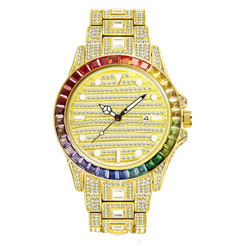 

Blues RTS 18k gold rainbow color baguette diamond Men Classic watches
