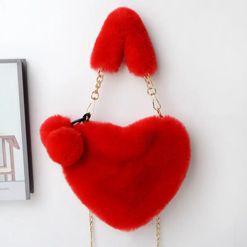 

Winter fashion ladies bag faux fur tote bags cute heart purses for women handbags, 18 color