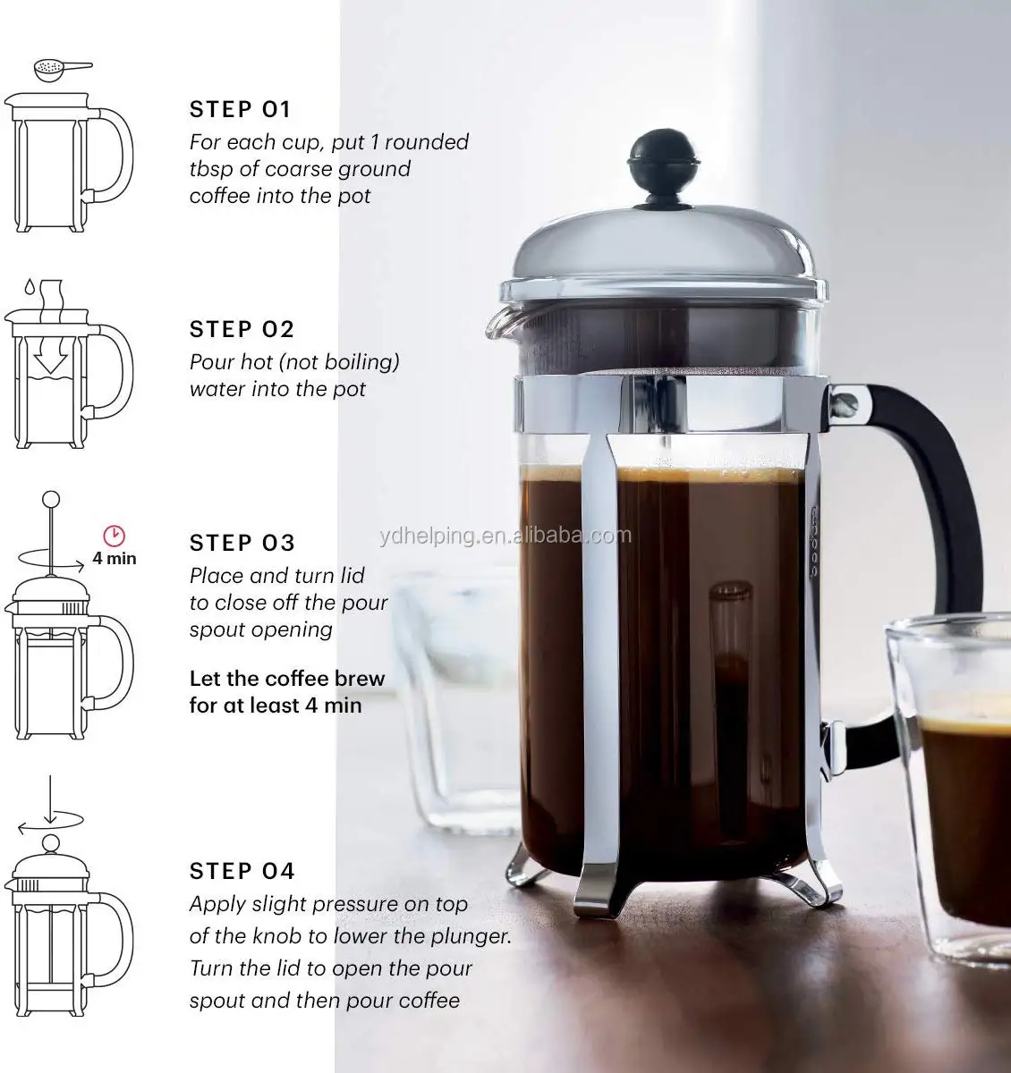 French Press Coffee Maker - 34 Oz Large Stainless Steel & Glass French