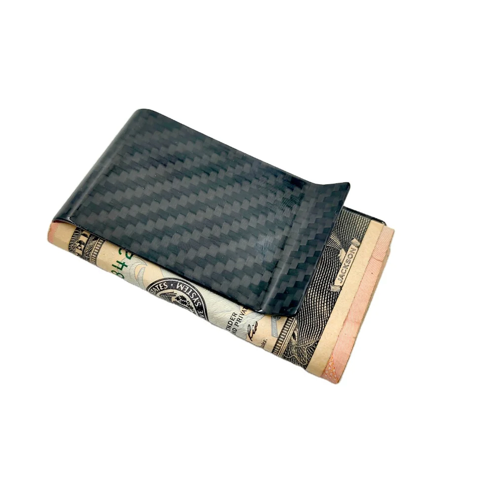 

2021 new arrival minimalist credit card holder carbon fiber money clip with elastic money clip, carbon fiber card case