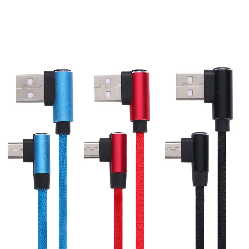 

Factory Wholesale 90 degree Micro USB Cable For Xiaomi Huawei Samsung Meizu LG Android Device, Blue/red/black