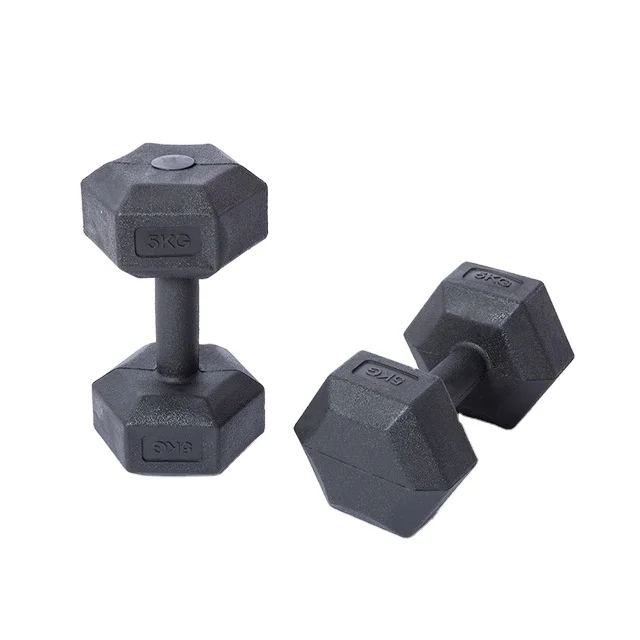 

Black Environmental Cast Iron Rubber Coated 5KG 10KG Hex Dumbbell Set 10 Pound 20 Lbs For Sale