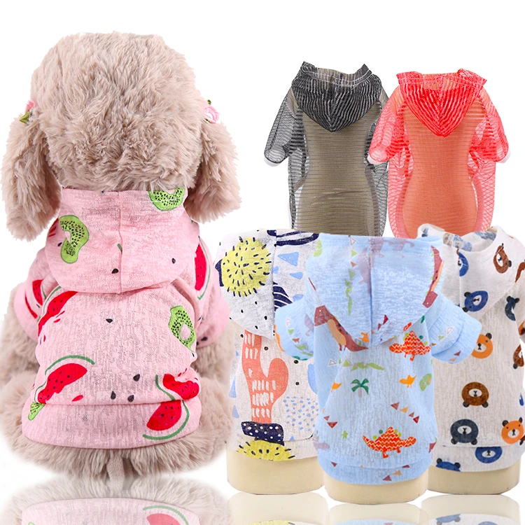 

Spring summer cartoon sun proof vest hooded breathable pet cat dog clothes
