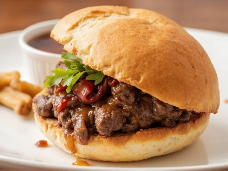 French dip sandwich with au jus for dipping