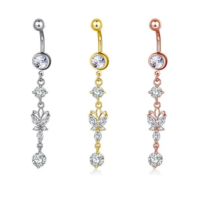 

2021 Hot-Selling Cool Bell Button Rings Puncture Accessories Butterfly Tassel Belly Button Ring for Women, Picture shows