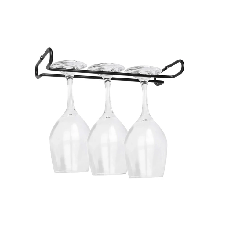 

High Quality Under Kitchen Cabinet Mount Metal Stemware Wine Glass Hanging Rack Glass Holder Bar, Black