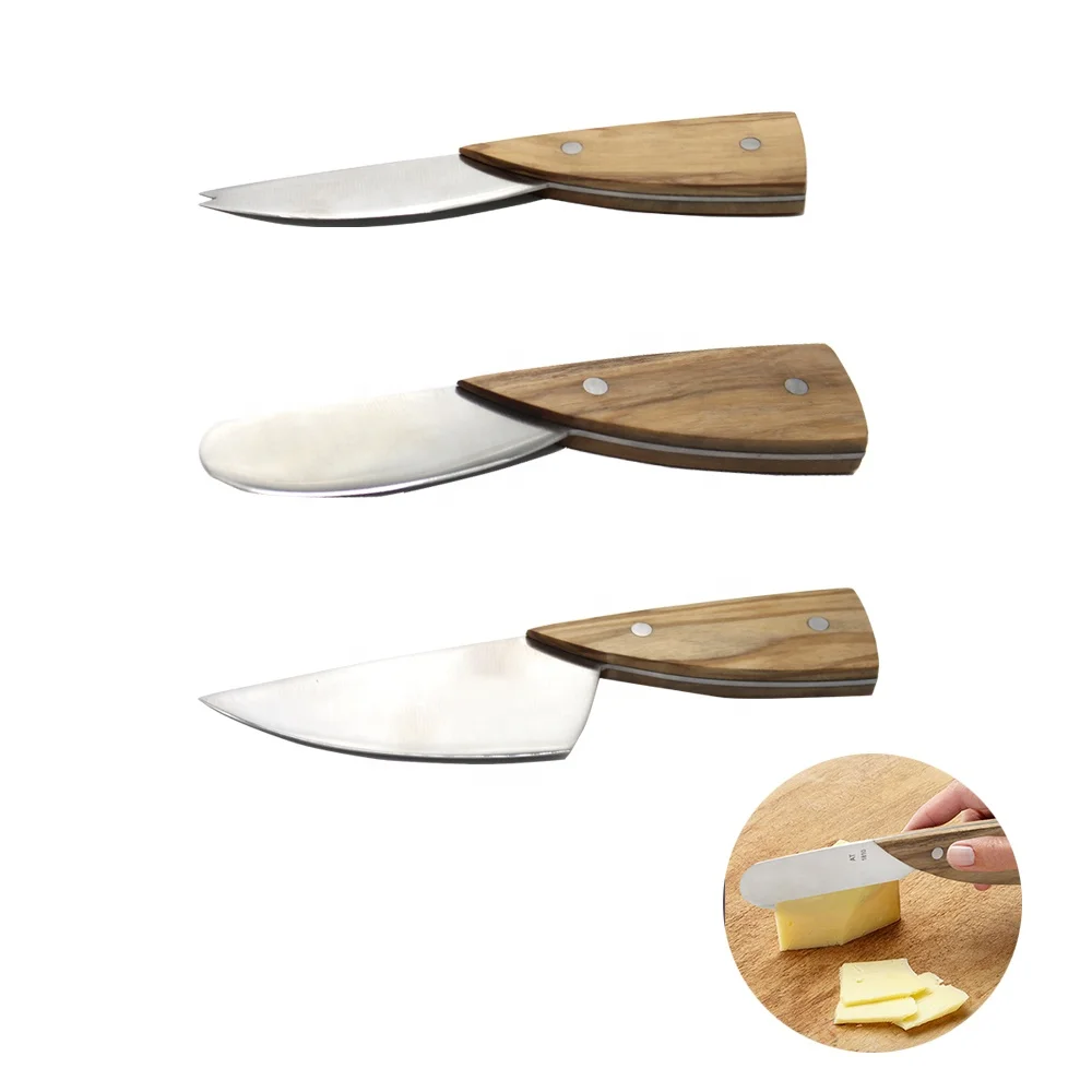 

New Design Stainless Steel Blanks Cheese Knives Kit Bulk Wooden Handle Cheese Knife Set