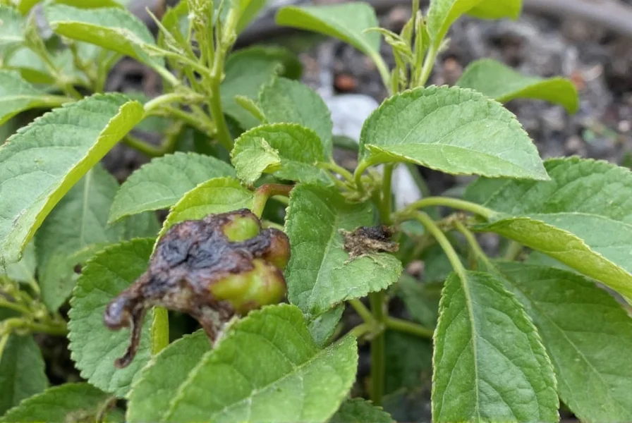 Chili pepper plant showing frost damage with blackened leaves and stems after exposure to freezing temperatures
