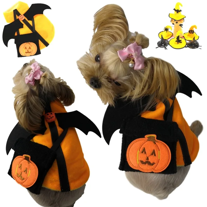 

New Design Halloween pumpkin devil costume pet clothes and accessories Pet Dog Halloween Coat Cloak With Backpack
