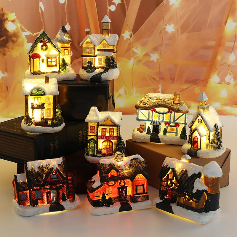 

Resin House Shaped Christmas Light New Year Gift for Kids Table Decoration Christmas Gift