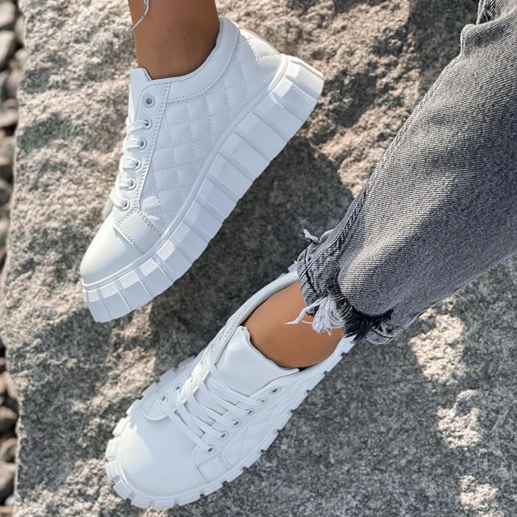 

Pure color casual shoes thick bottom Women sneakers 676, White,black